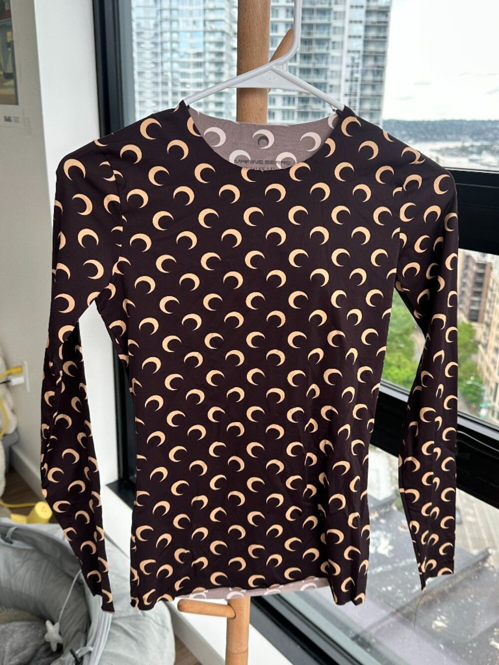 Marine Serre Iconics Moon Print Long Sleeve Top Dark Brown Cream
